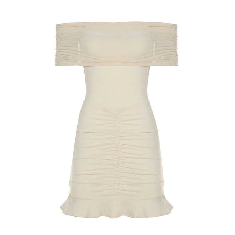 Women Clothing Ruffle Hip Ruffled Mesh Outerwear Strapless Dress Slim Dress Bella Mia